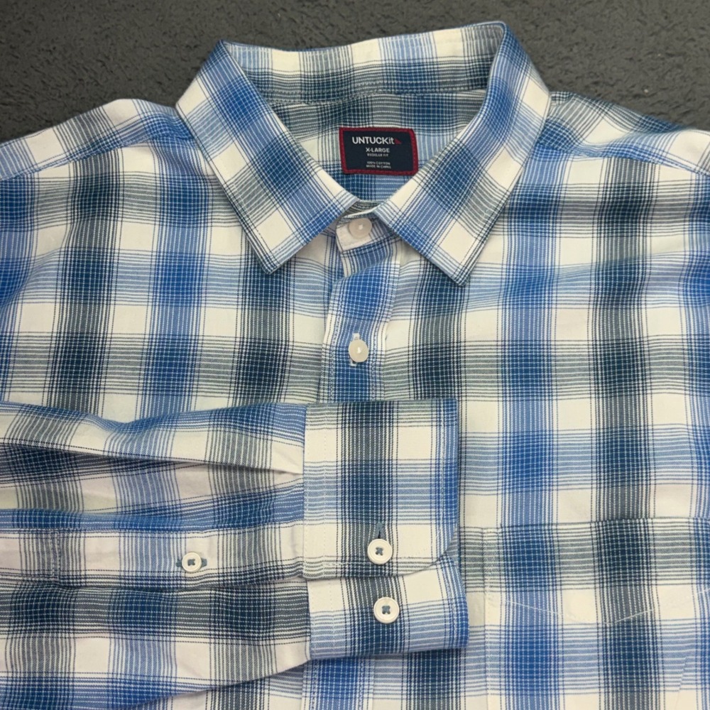 UNTUCKit Button Down Shirt Mens XL Blue White Plaid Regular Fit Long Sleeve
